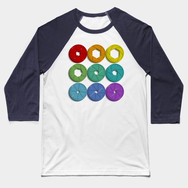 Camera Aperture Design #2 / Photography Lover Baseball T-Shirt by DankFutura